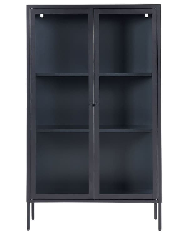 Vitrinskåp Svart Stål 90 x 35 x 150 cm Metall 2 Dörrar i Glas Industriell Design Vardagsrum Matsal Kontor