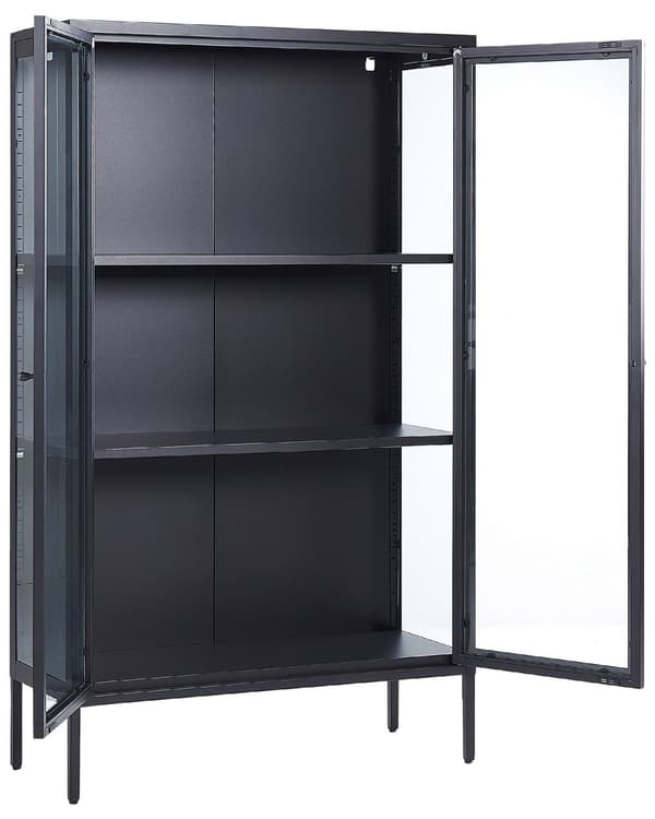 Vitrinskåp Svart Stål 90 x 35 x 150 cm Metall 2 Dörrar i Glas Industriell Design Vardagsrum Matsal Kontor