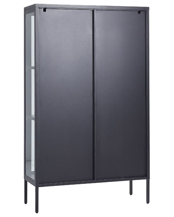 Vitrinskåp Svart Stål 90 x 35 x 150 cm Metall 2 Dörrar i Glas Industriell Design Vardagsrum Matsal Kontor