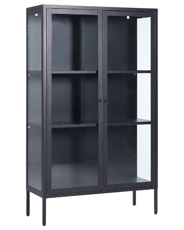 Vitrinskåp Svart Stål 90 x 35 x 150 cm Metall 2 Dörrar i Glas Industriell Design Vardagsrum Matsal Kontor