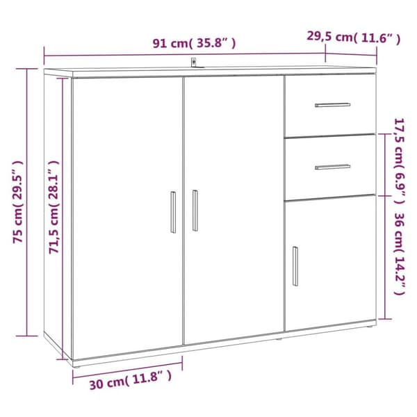 vidaXL Skjenk betonggrå 91x29,5x75 cm konstruert tre