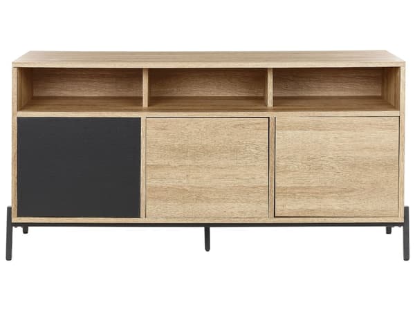 Senkki vaalea puu harmaa 140 x 76 x 40 cm MDF-levy metalli 3 kaappia 3 hyllyä skandinaavinen