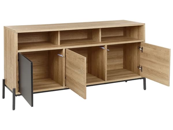 Senkki vaalea puu harmaa 140 x 76 x 40 cm MDF-levy metalli 3 kaappia 3 hyllyä skandinaavinen