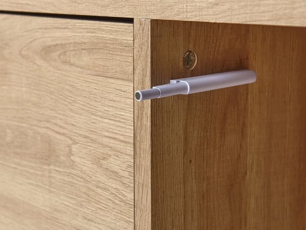 Senkki vaalea puu harmaa 140 x 76 x 40 cm MDF-levy metalli 3 kaappia 3 hyllyä skandinaavinen