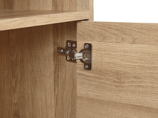 Senkki vaalea puu harmaa 140 x 76 x 40 cm MDF-levy metalli 3 kaappia 3 hyllyä skandinaavinen
