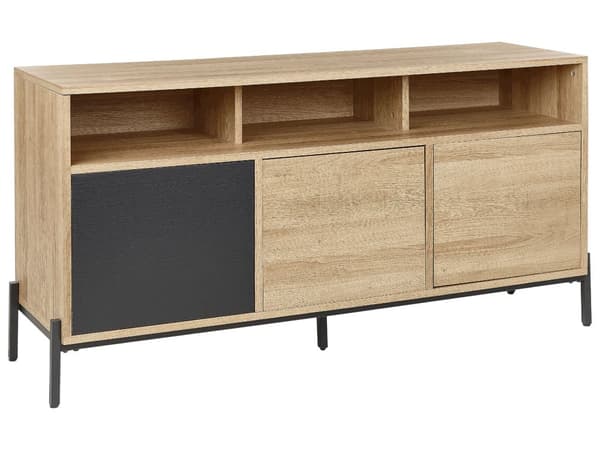 Senkki vaalea puu harmaa 140 x 76 x 40 cm MDF-levy metalli 3 kaappia 3 hyllyä skandinaavinen
