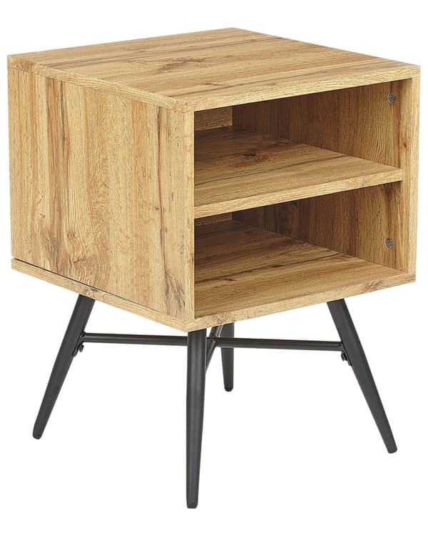 Sängbord Ljust Trä MDF med 2 Öppna Hyllor Minimalistisk Samtida Sovrum