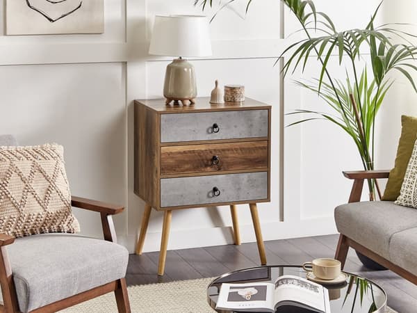 Skjenk Mørkt treverk Grå sponplate Rustikk design Kommode 3 skuffer Stue Oppbevaring
