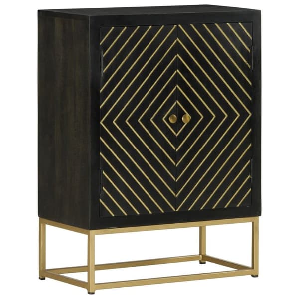 vidaXL Senkki 2 ovella musta ja kulta 55x30x75 cm täysi mangopuu