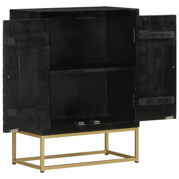 vidaXL Skänk med 2 dörrar svart & guld 55x30x75 cm massivt mangoträ