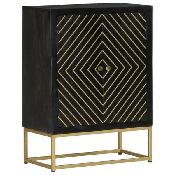 vidaXL Skänk med 2 dörrar svart & guld 55x30x75 cm massivt mangoträ