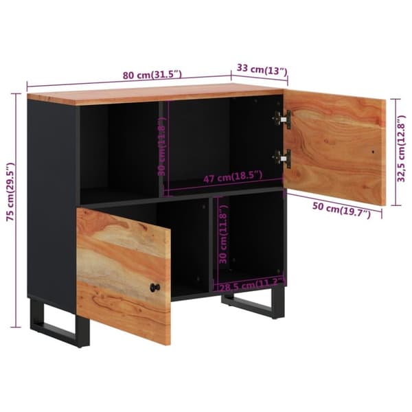 vidaXL Skjenk med 2 dører 80x33x75 cm heltre akasie