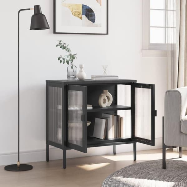 vidaXL Skänk svart 70x35x70 cm glas och stål