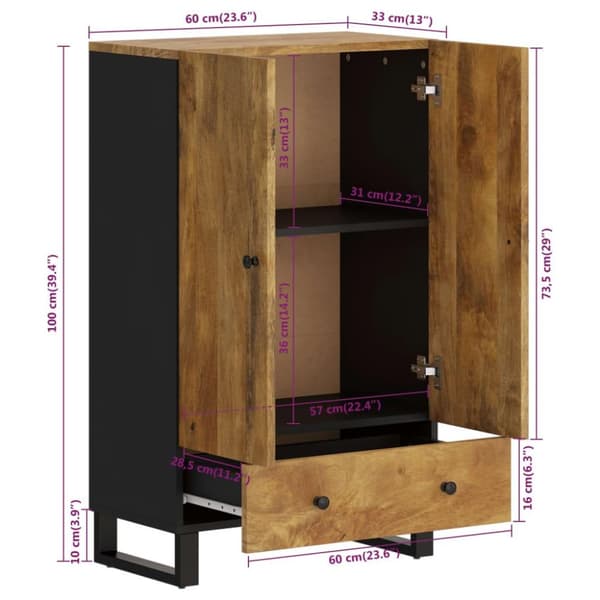 vidaXL Highboard med skuff 60x33x100 cm heltre mango og jern