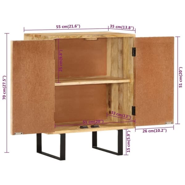 vidaXL Skjenk med 2 dører 55x35x70 cm heltre mango