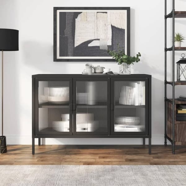 vidaXL skænk 105x35x70 cm glas og stål sort