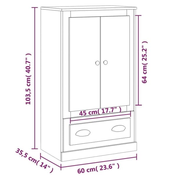 vidaXL Highboard hvit 60x35,5x103,5 cm konstruert tre