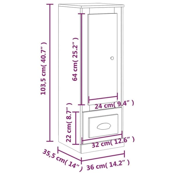vidaXL Highboard grå sonoma 36x35,5x103,5 cm konstruert tre