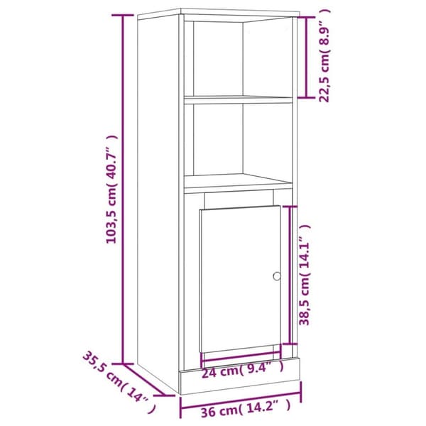 vidaXL Highboard hvit 36x35,5x103,5 cm konstruert tre