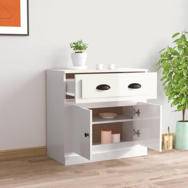 vidaXL skænk 70x35,5x67,5 cm konstrueret træ hvid højglans