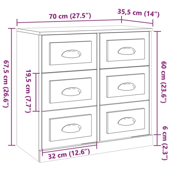 vidaXL Skjenk høyglans hvit 70x35,5x67,5 cm konstruert tre