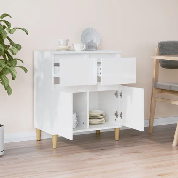 vidaXL Skjenk høyglans hvit 60x35x70 cm konstruert tre