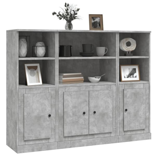 vidaXL Highboards 3 stk betonggrå konstruert tre