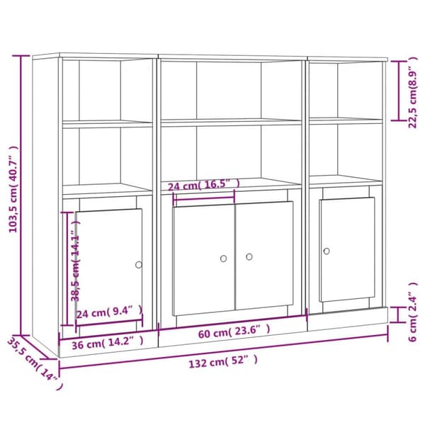 vidaXL Highboards 3 stk hvit konstruert tre