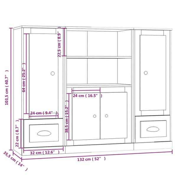 vidaXL Highboards 3 stk hvit konstruert tre