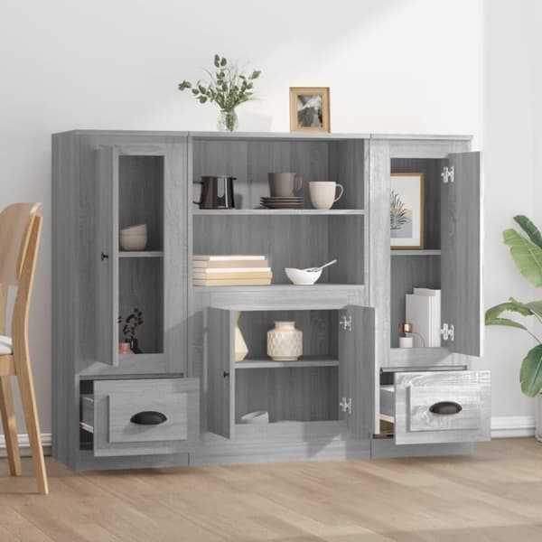 vidaXL Highboards 3 stk grå sonoma konstruert tre