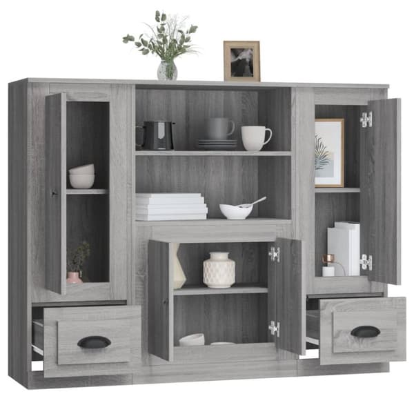 vidaXL Highboards 3 stk grå sonoma konstruert tre