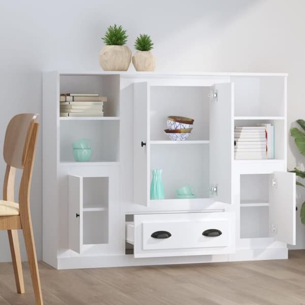 vidaXL Highboards 3 stk hvit konstruert tre