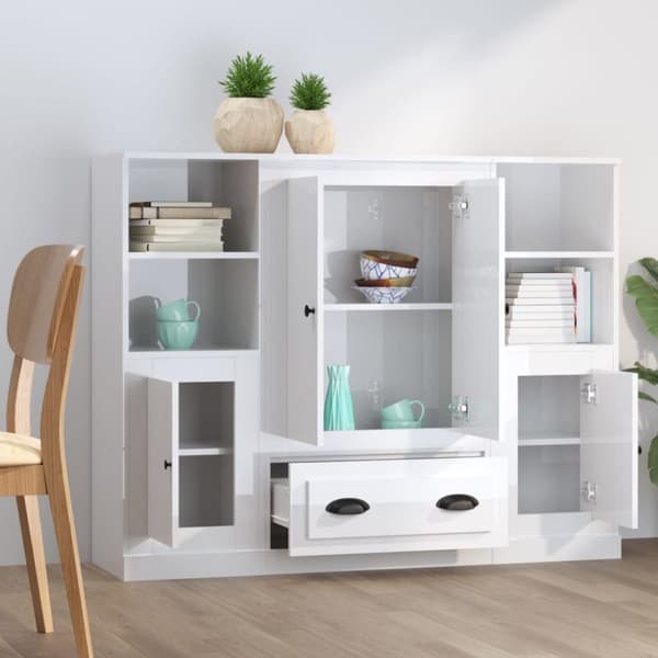 vidaXL Highboards 3 stk høyglans hvit konstruert tre