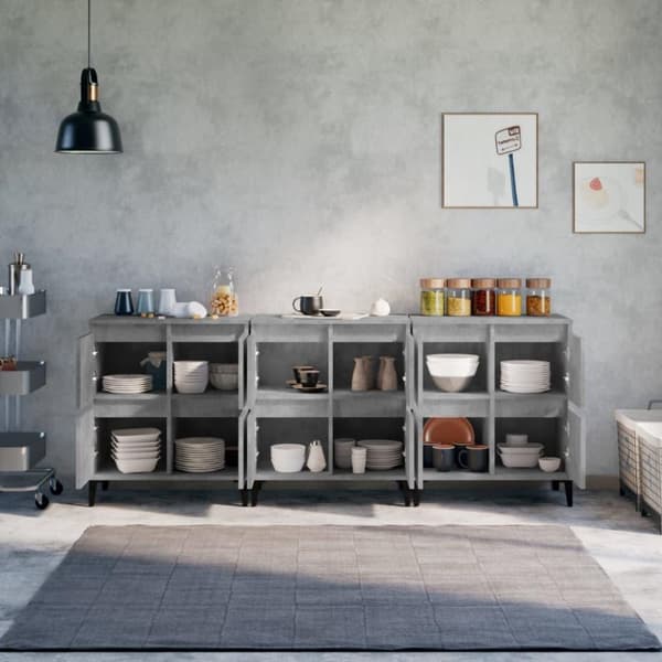 vidaXL Skänk 3 st betonggrå 60x35x70 cm konstruerat trä
