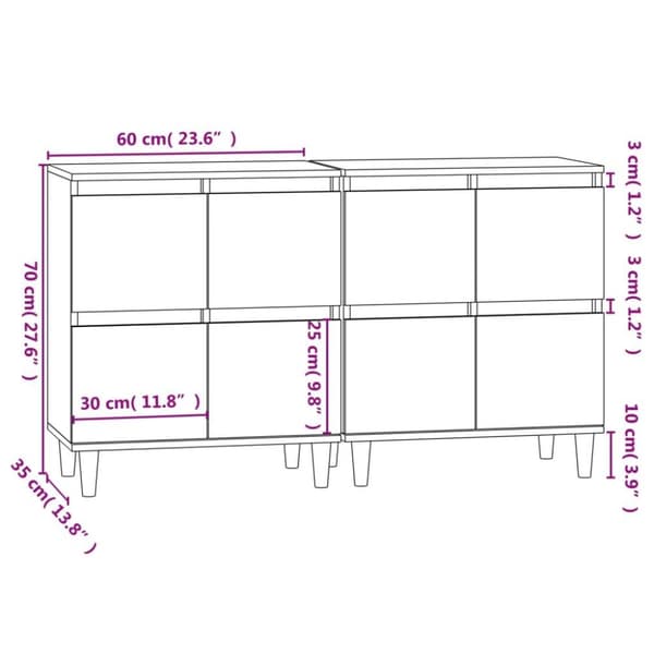 vidaXL Senkit 2 kpl betoninharmaa 60x35x70 cm tekninen puu