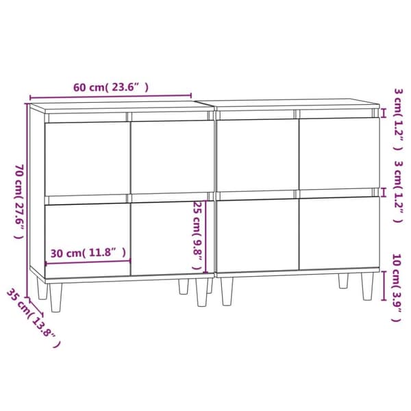 vidaXL skænke 2 stk. 60x35x70 cm konstrueret træ grå sonoma-eg