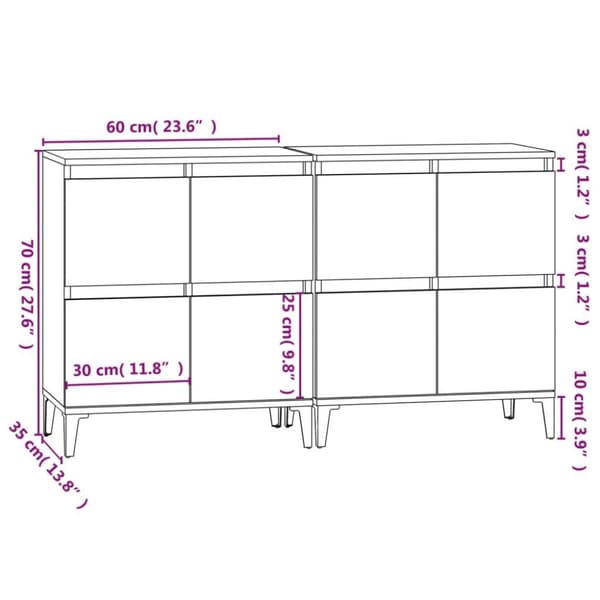 vidaXL skænke 2 stk. 60x35x70 cm konstrueret træ betongrå