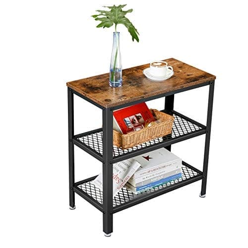 Vasagle sidobord, slutbord, dekorativt bord med 2 mesh -hyllor, rustik brun