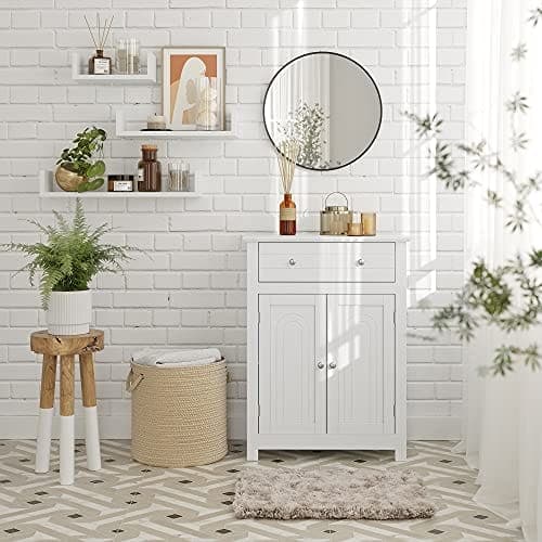 VASAGLE badeværelsesskuffe, køkkenskab i landlig stil, træ, hvid, 60 x 80 x 30 cm (B x H x D), MDF-paneler
