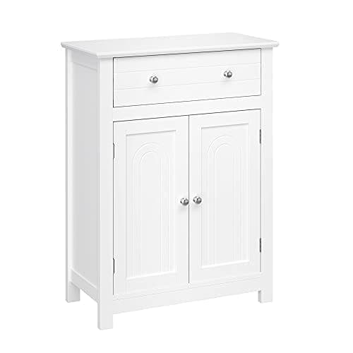 VASAGLE badeværelsesskuffe, køkkenskab i landlig stil, træ, hvid, 60 x 80 x 30 cm (B x H x D), MDF-paneler