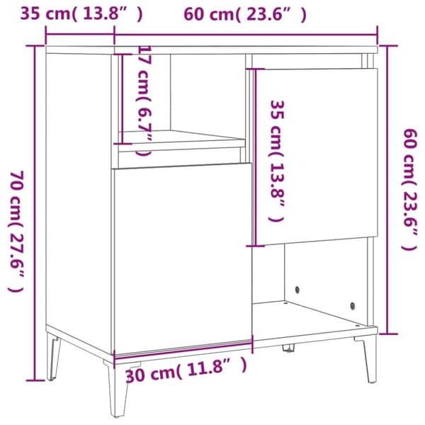 vidaXL Byrå vit högglans 60x35x70 cm konstruerat trä
