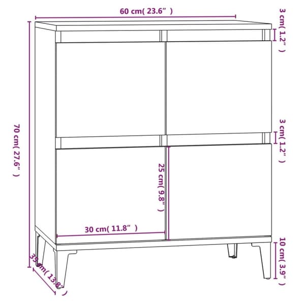 vidaXL Skjenk hvit 60x35x70 cm konstruert tre
