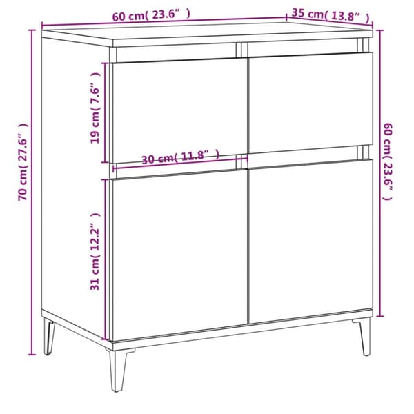vidaXL skænk 60x35x70 cm konstrueret træ grå sonoma-eg
