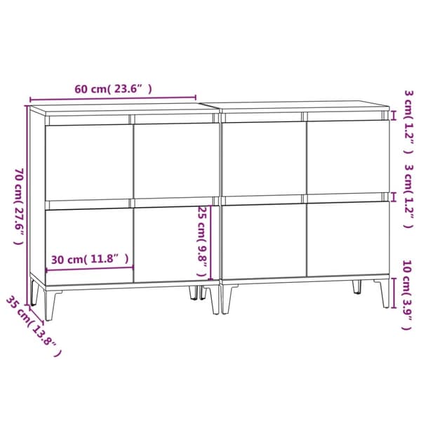 vidaXL skænke 2 stk. 60x35x70 cm konstrueret træ hvid