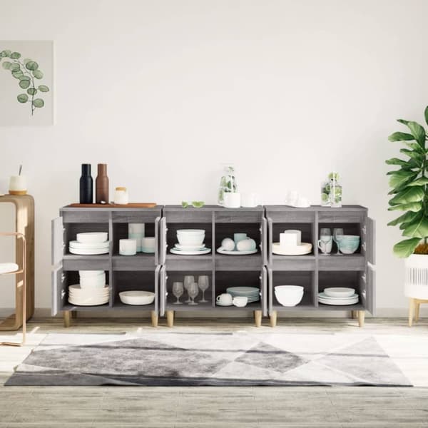 vidaXL skænke 3 stk. 60x35x70 cm konstrueret træ grå sonoma-eg