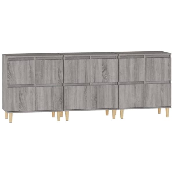 vidaXL skænke 3 stk. 60x35x70 cm konstrueret træ grå sonoma-eg