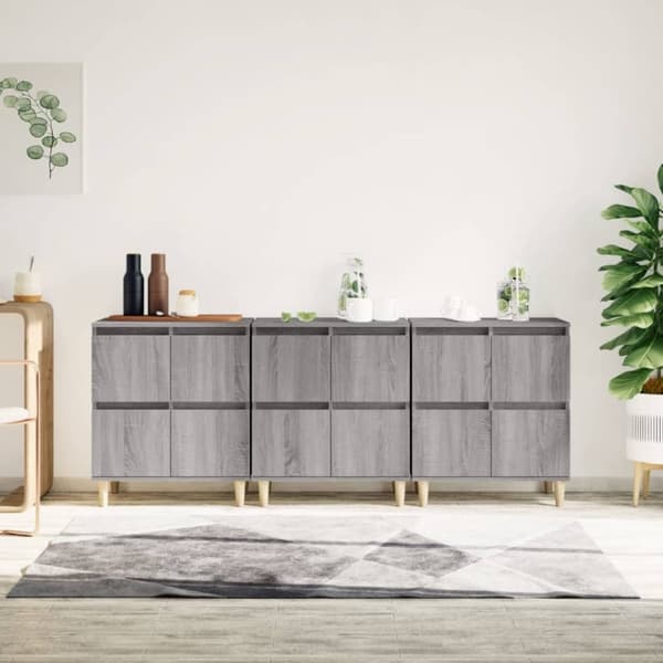 vidaXL skænke 3 stk. 60x35x70 cm konstrueret træ grå sonoma-eg