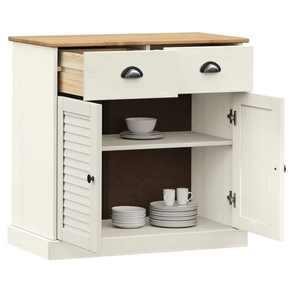 vidaXL Skjenk med skuffer VIGO 78x40x75 cm hvit heltre furu