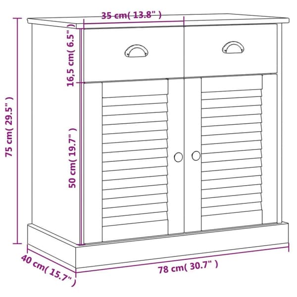 vidaXL Skjenk med skuffer VIGO 78x40x75 cm hvit heltre furu