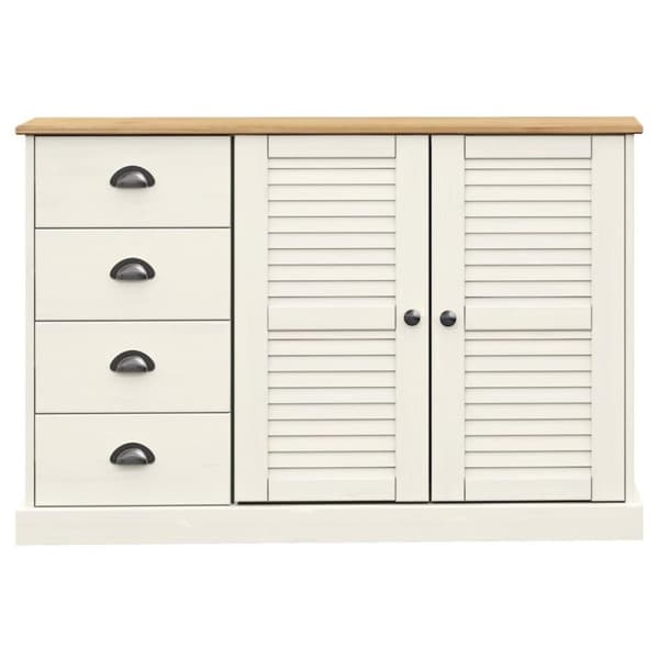 vidaXL skænk med skuffer VIGO 113x40x75 cm massivt fyrretræ hvid
